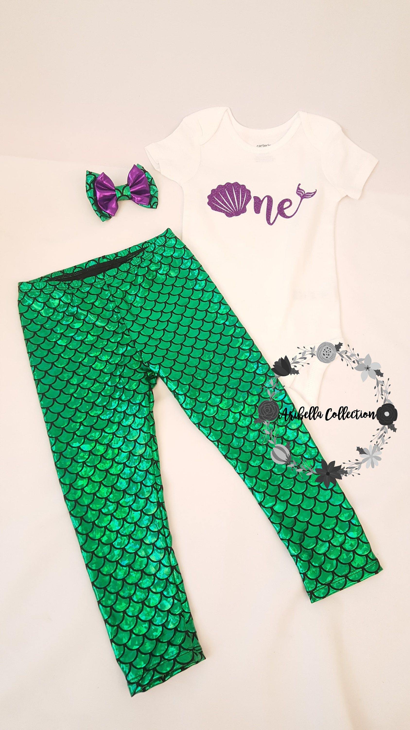 Mermaid Glitter Bodysuit or T-shirt, Legging, & Hair Clip Bow Outfit –  Aribella Collection, Inc.