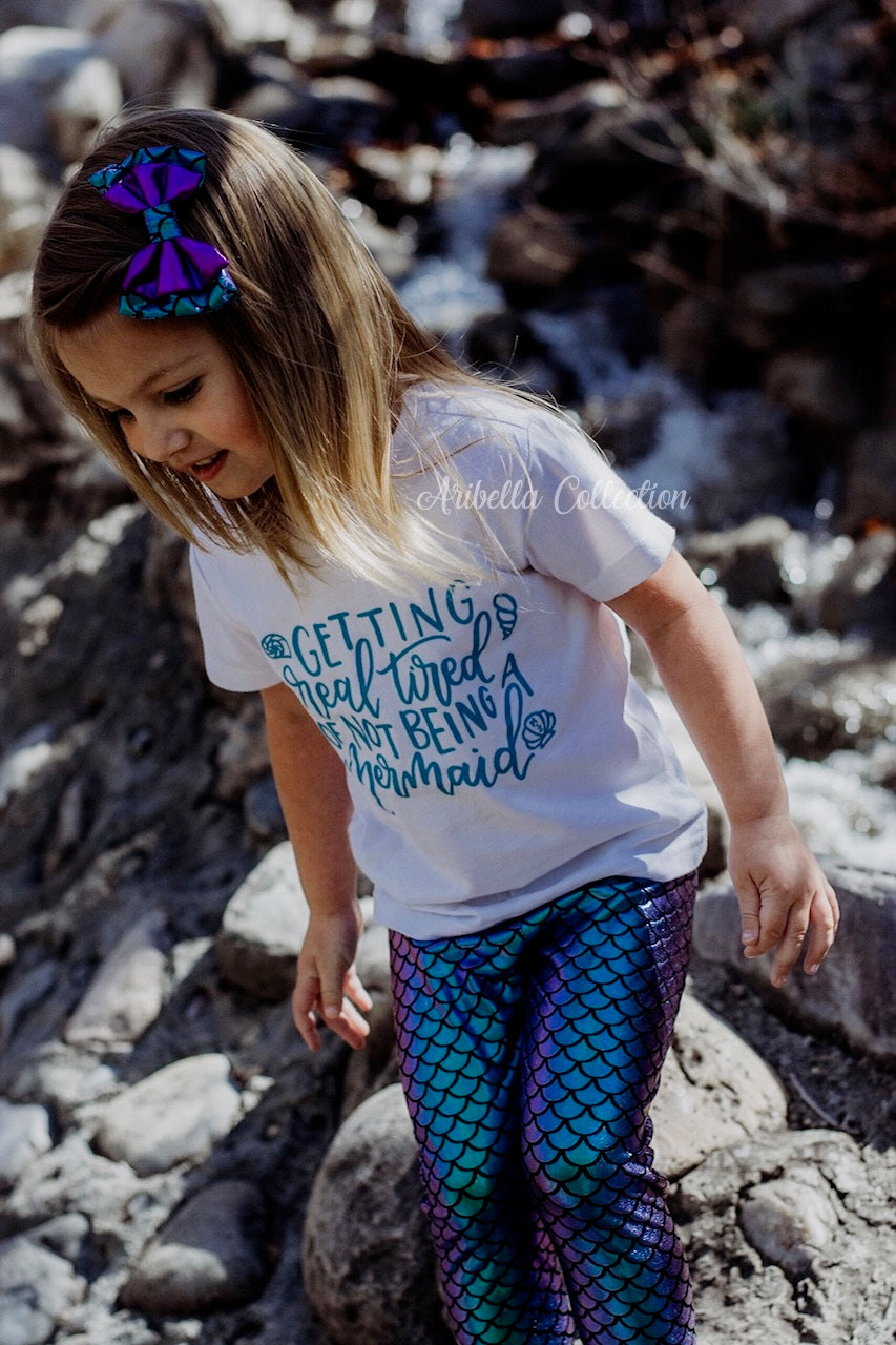 Mermaid Glitter Bodysuit or T-shirt, Legging, & Hair Clip Bow Outfit –  Aribella Collection, Inc.