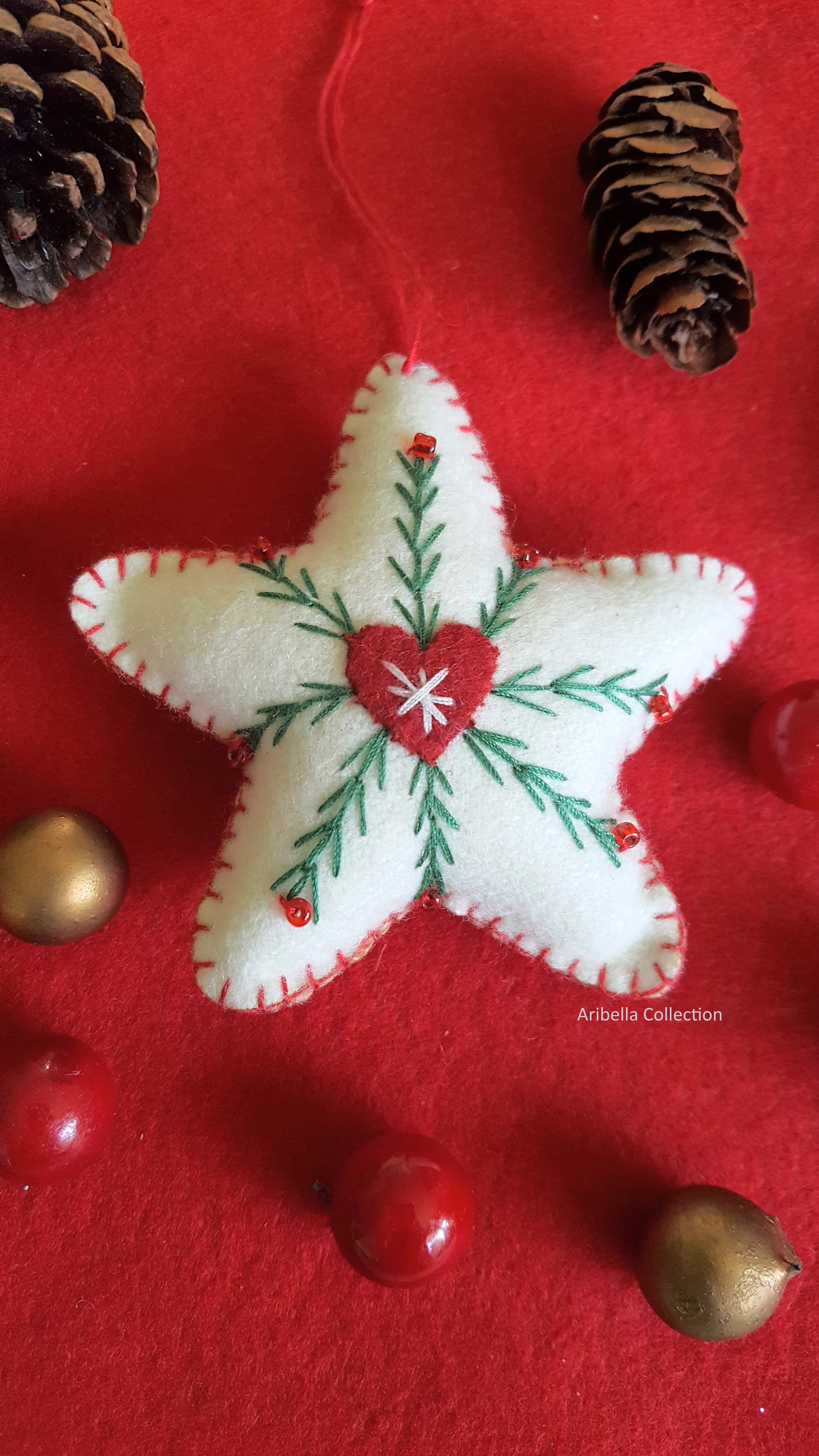 White Star Heart Felt Ornament - Aribella Collection, Inc.