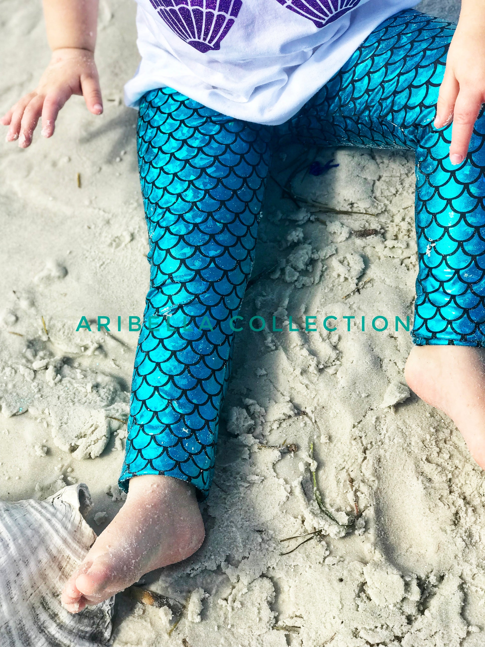 Mermaid Leggings - Aqua Blue - Aribella Collection, Inc.
