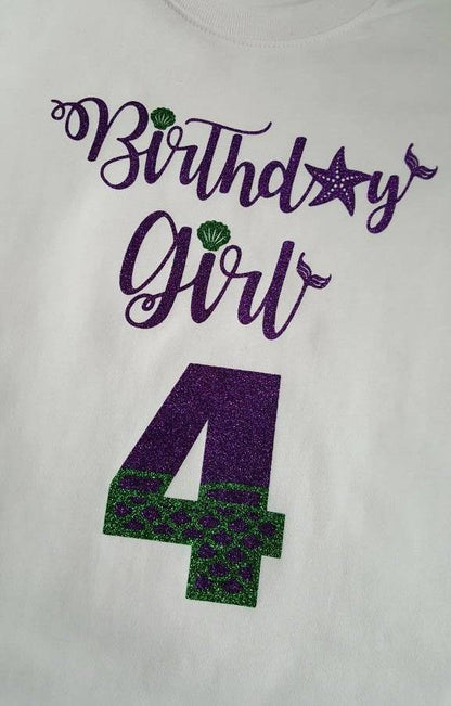Birthday Girl w/ Age Number Bodysuit or T-shirt - Purple/Green Glitter - Aribella Collection, Inc.