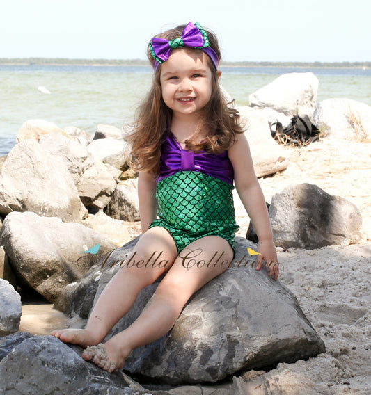 Mermaid One Piece Swimsuit - Green, Aqua, or Iridescent - Aribella Collection, Inc.