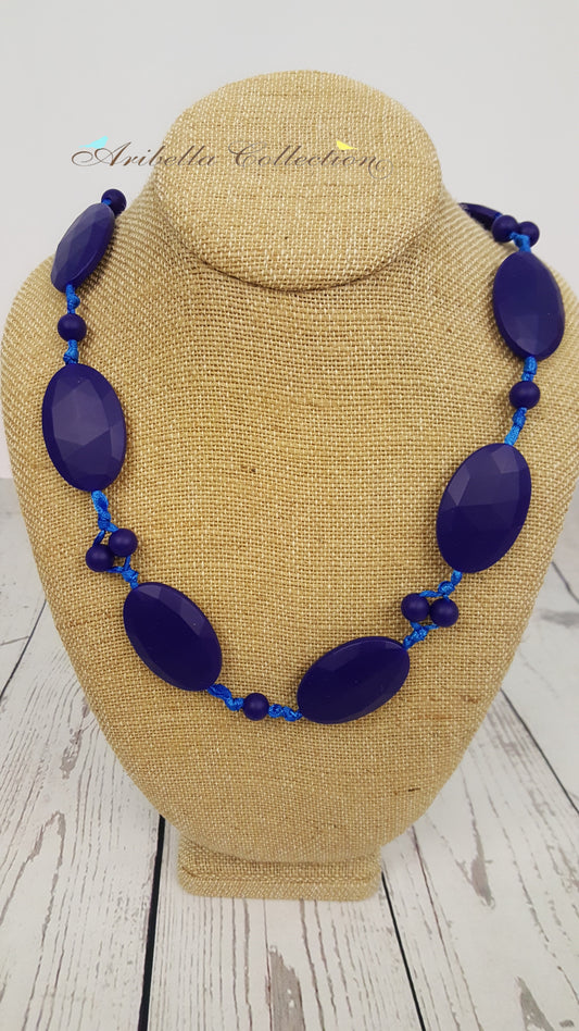 Silicone Necklace - Dark Blue Oval - Aribella Collection, Inc.
