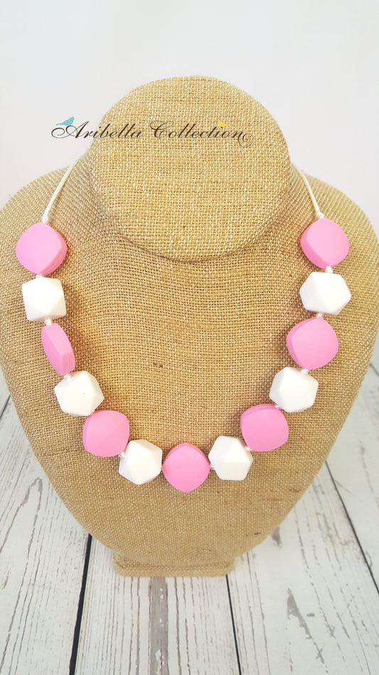 Silicone Necklace - Pink/White - Aribella Collection, Inc.