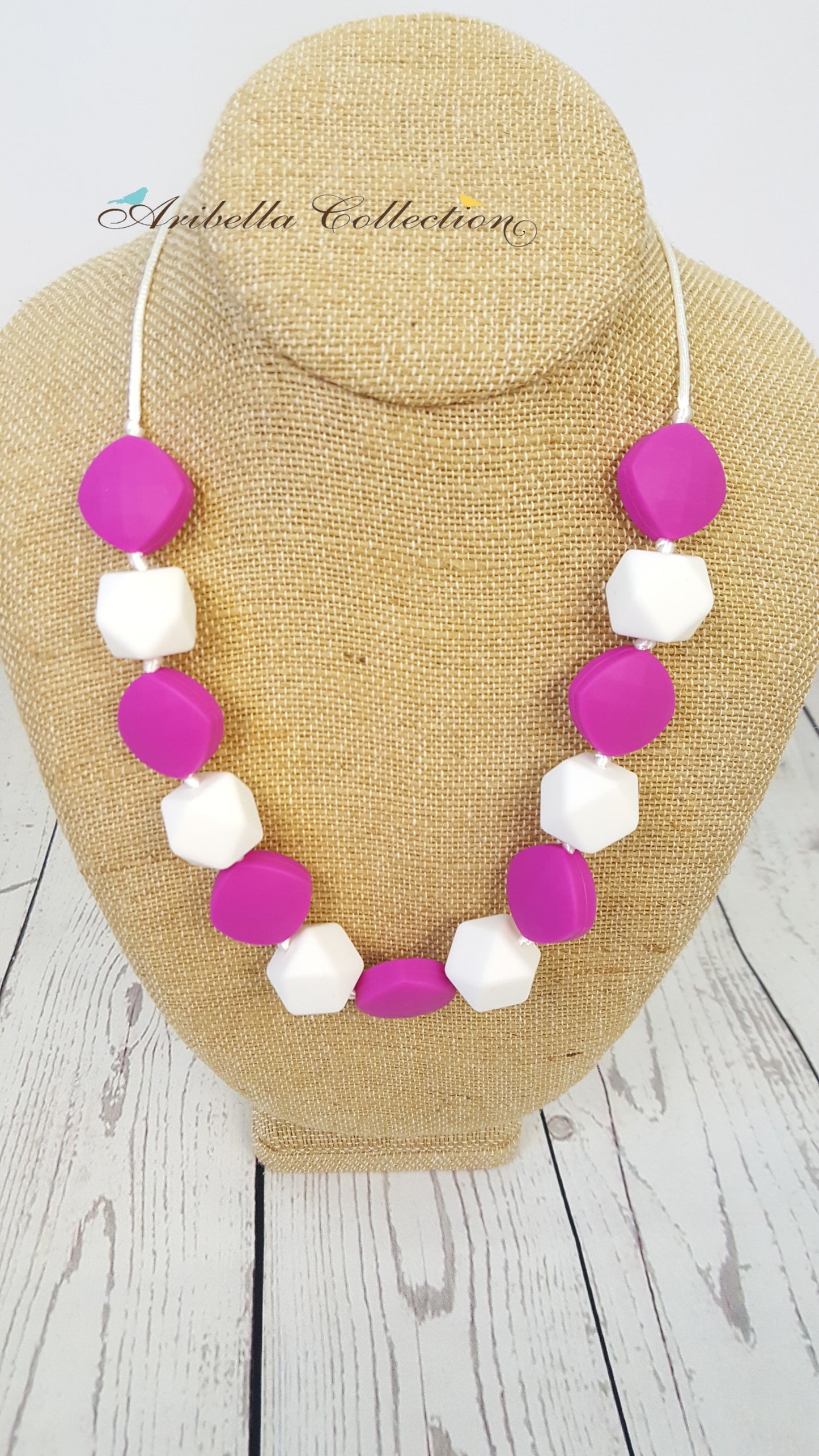Silicone Necklace - Hot Pink/White - Aribella Collection, Inc.