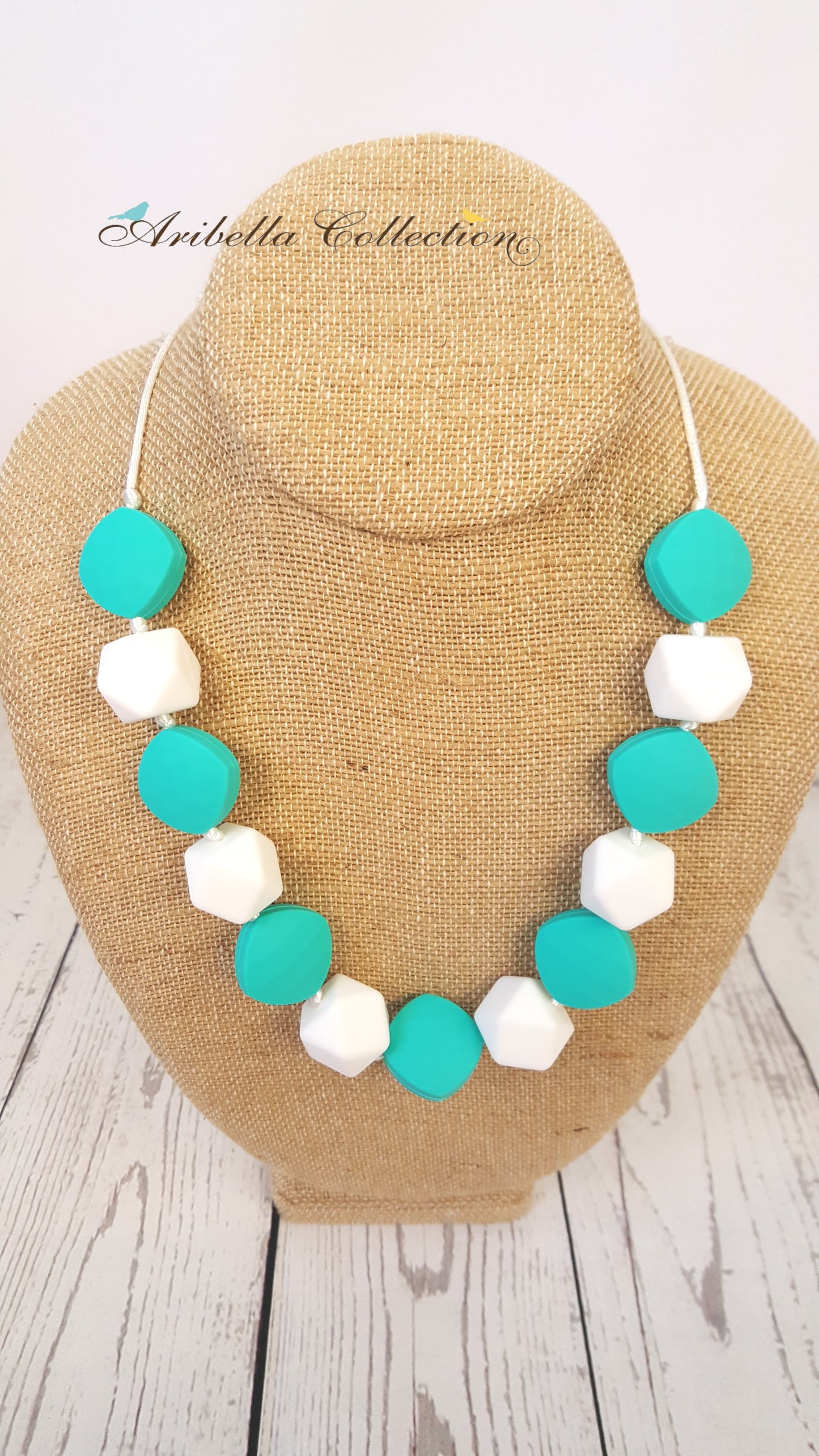 Silicone Necklace - Turquoise/White - Aribella Collection, Inc.