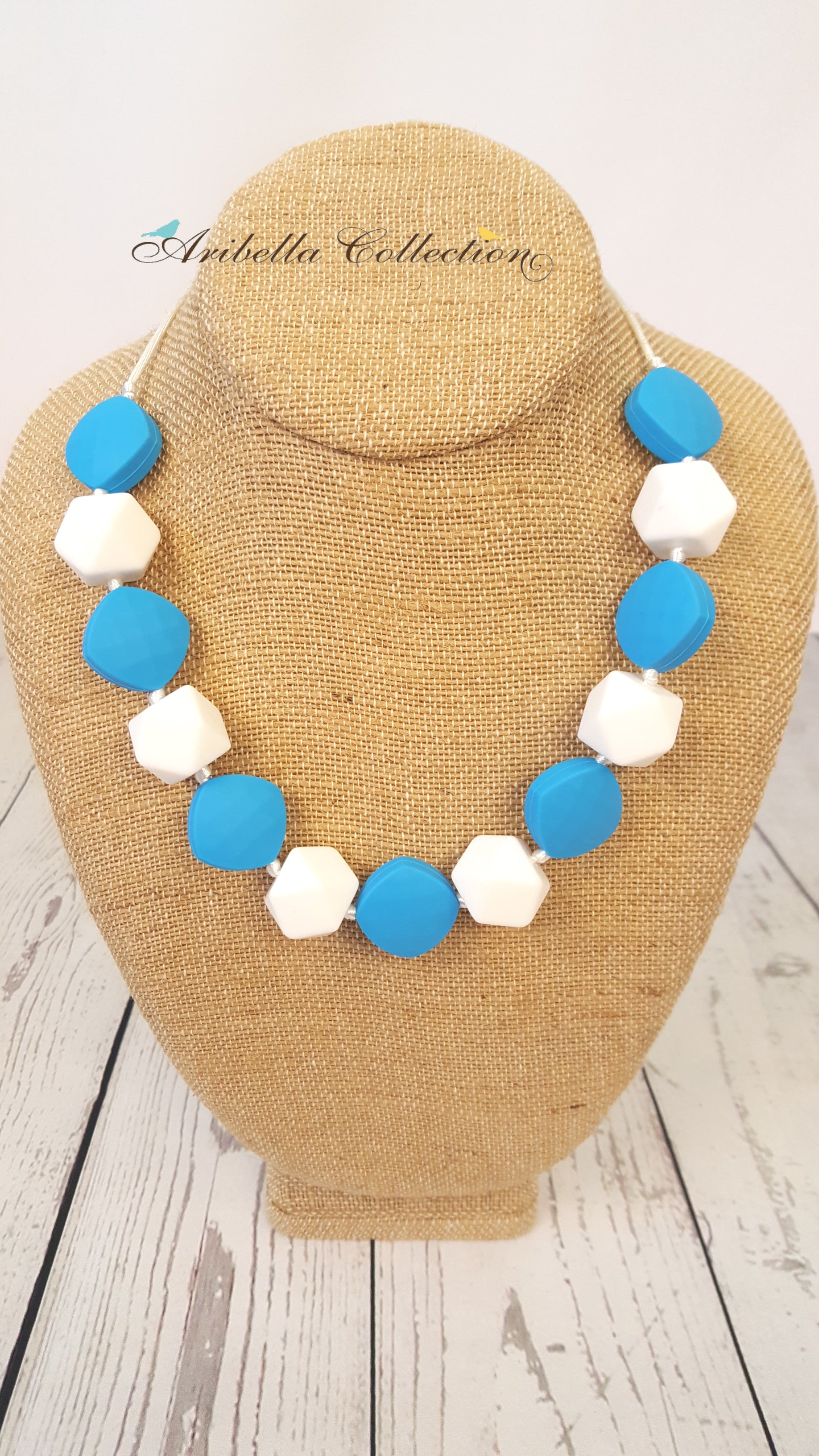 Silicone Necklace - Blue/White - Aribella Collection, Inc.