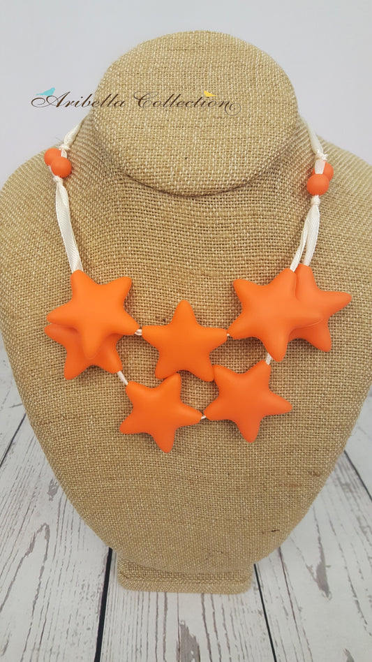 Silicone Necklace - 7 Orange Star - Aribella Collection, Inc.
