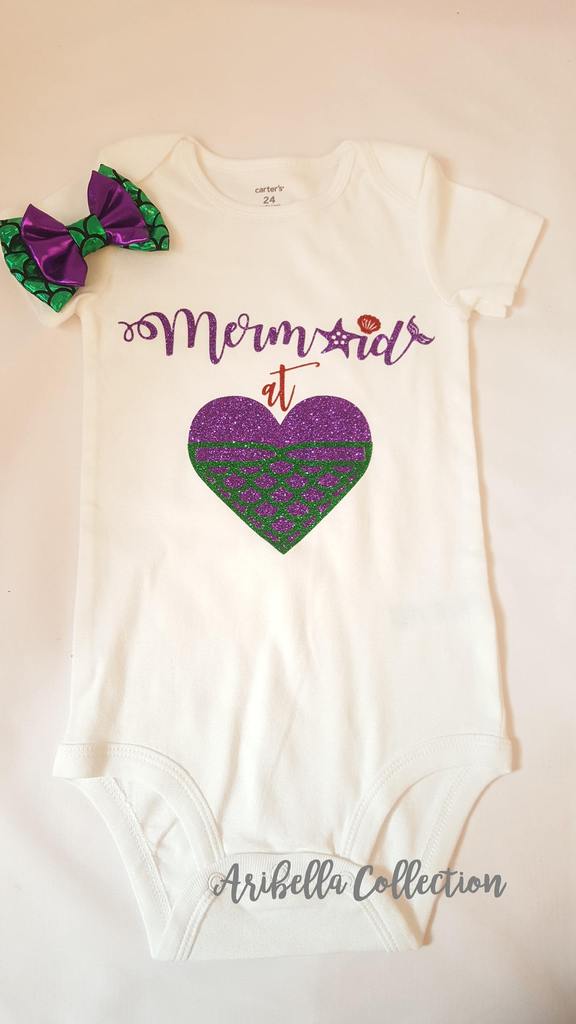Mermaid At Heart Bodysuit or T-shirt, Legging, & Hair Clip Bow Outfit - Aribella Collection, Inc.