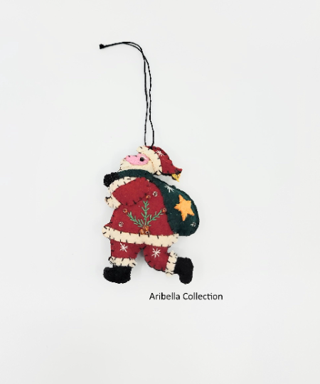 Santa Claus Green Sack Star Felt Ornament - Aribella Collection, Inc.