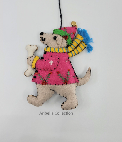 Puppy Dog Bone Felt Ornament - Aribella Collection, Inc.