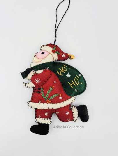 Santa Claus Green Sack Ho! Ho! Felt Ornament - Aribella Collection, Inc.