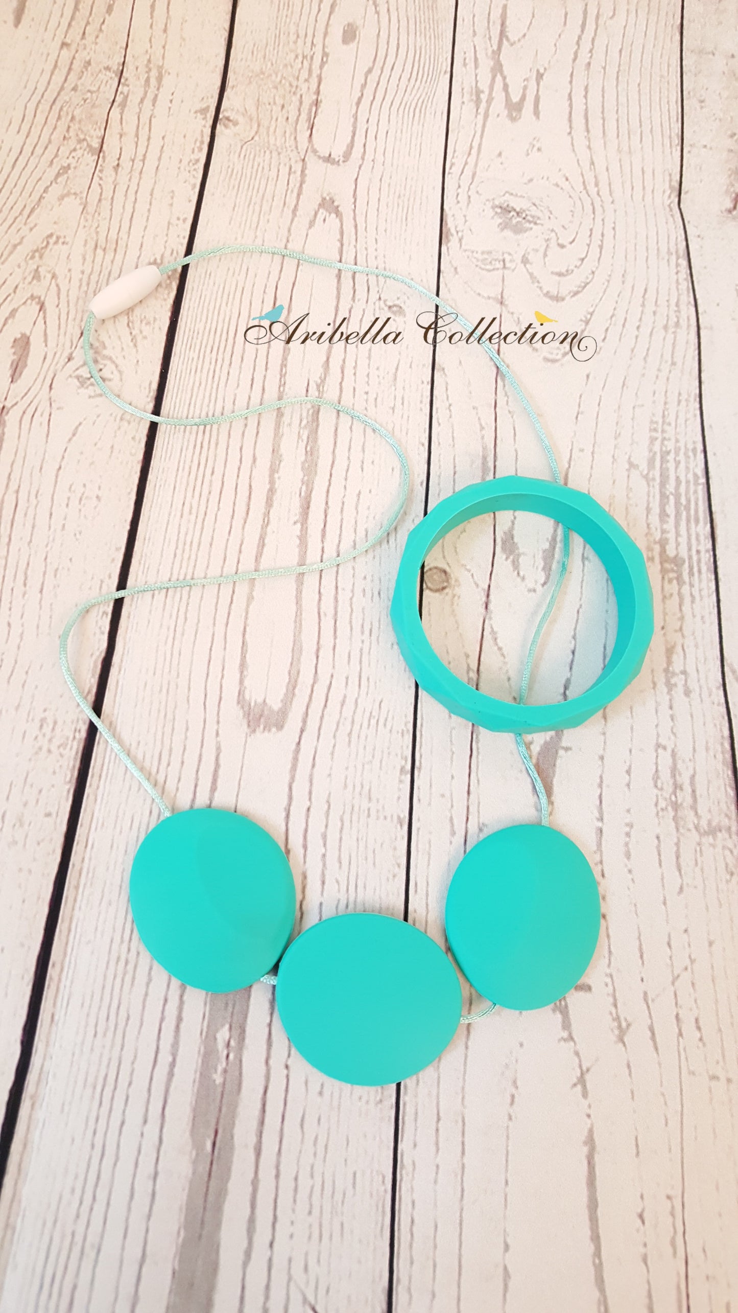 Silicone Necklace & Matching Bangle Set - Turquoise - Aribella Collection, Inc.