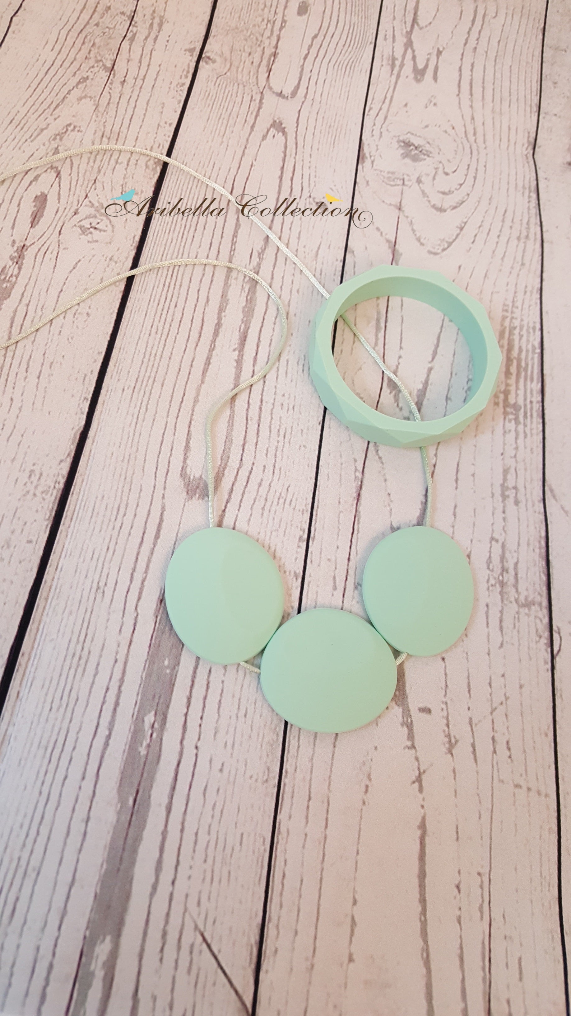 Silicone Necklace & Matching Bangle Set - Mint - Aribella Collection, Inc.