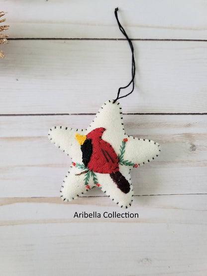 Red Cardinal White Star Felt Ornament - Aribella Collection, Inc.
