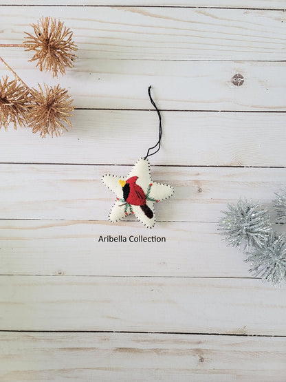 Red Cardinal White Star Felt Ornament - Aribella Collection, Inc.