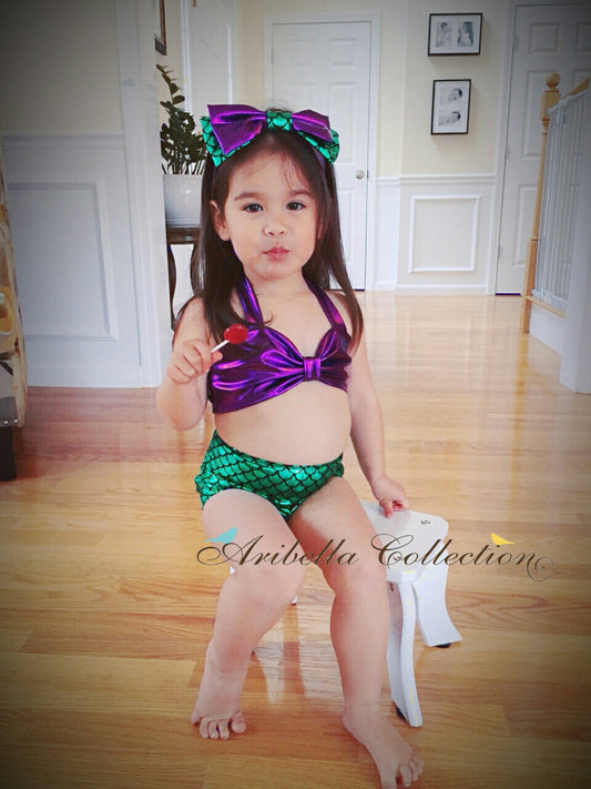 Mermaid Two Piece Swimsuit - Green/Purple or Aqua Blue/Purple - Aribella Collection, Inc.