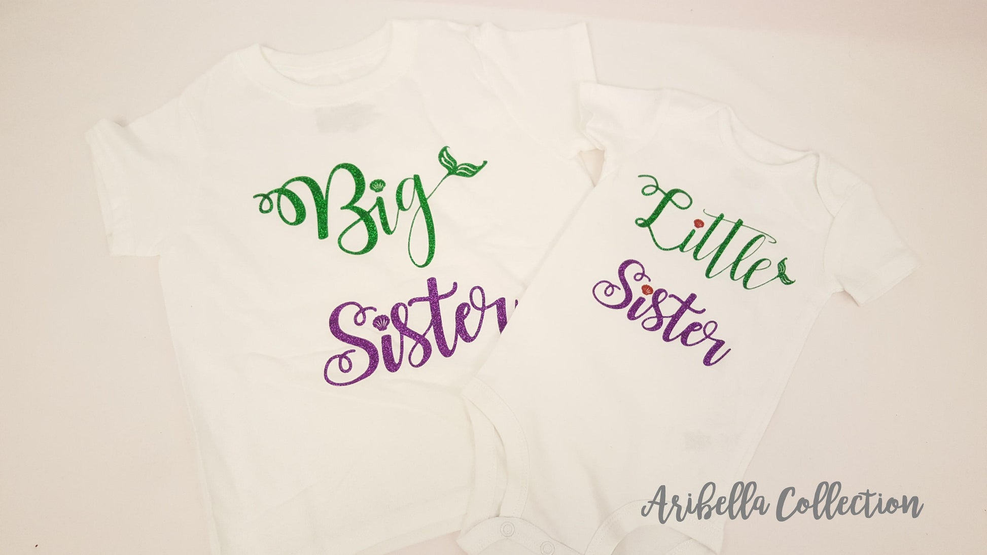 Mermaid Big Sister or Little Sister Glitter Bodysuit or T-shirt - Aribella Collection, Inc.