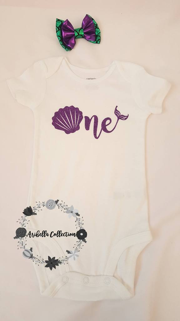 Mermaid Age One to Nine Glitter Bodysuit or T-shirt - Aribella Collection, Inc.