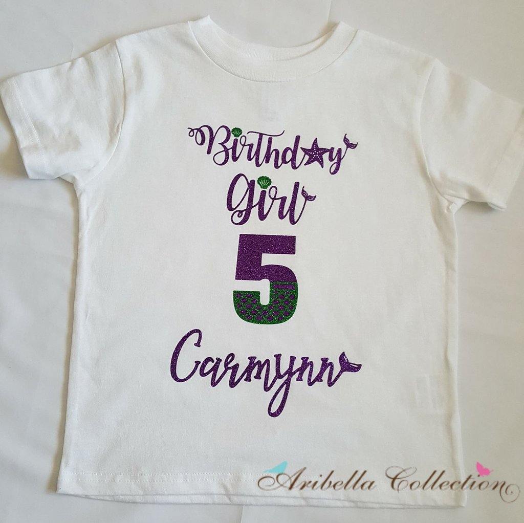 Birthday Girl w/ Age Number & Personalized Name Bodysuit or T-shirt - Aribella Collection, Inc.
