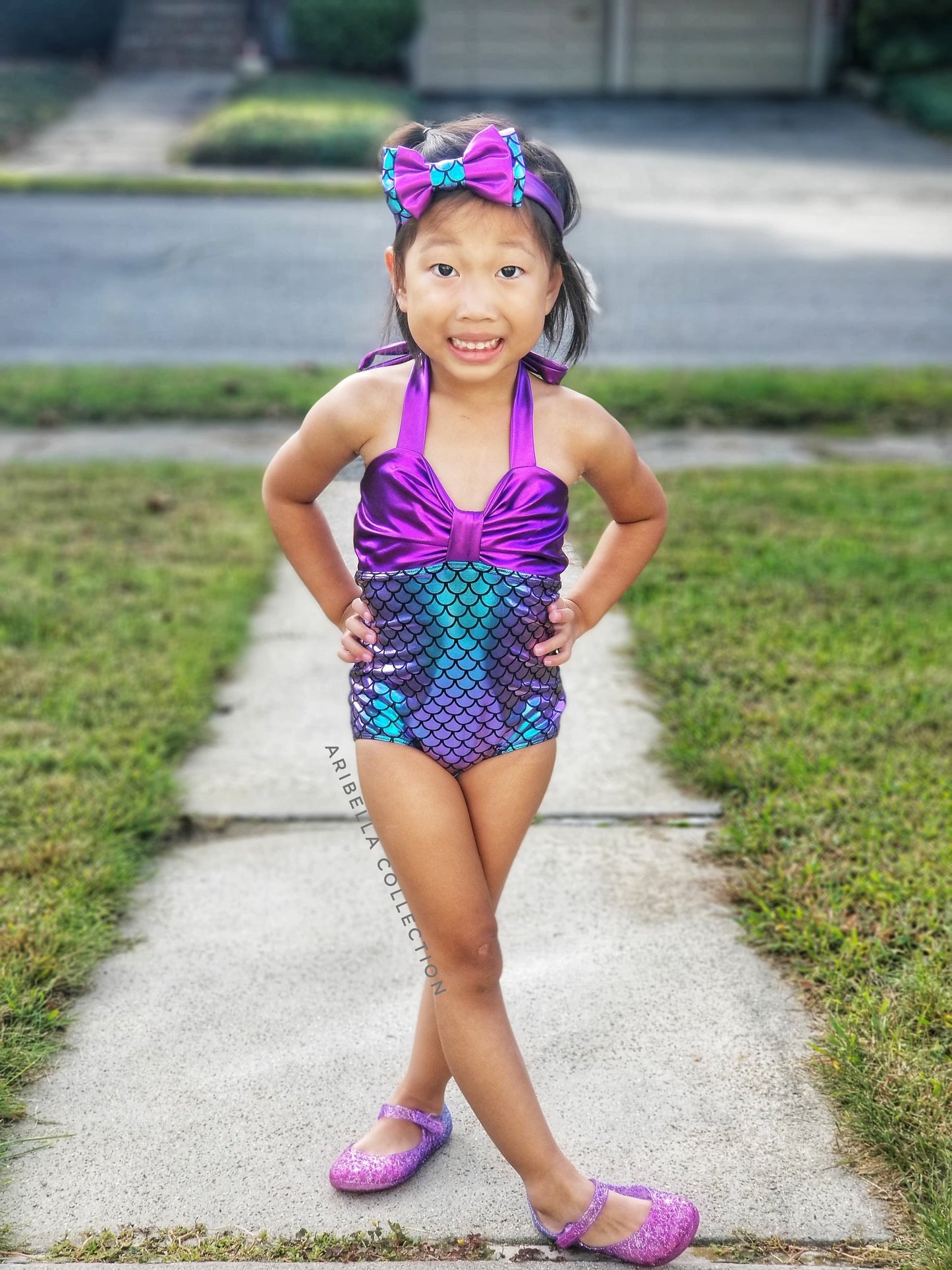 Mermaid Skirt & One Piece Swimsuit Outfit - Iridescent, Green, or Aqua - Aribella Collection, Inc.