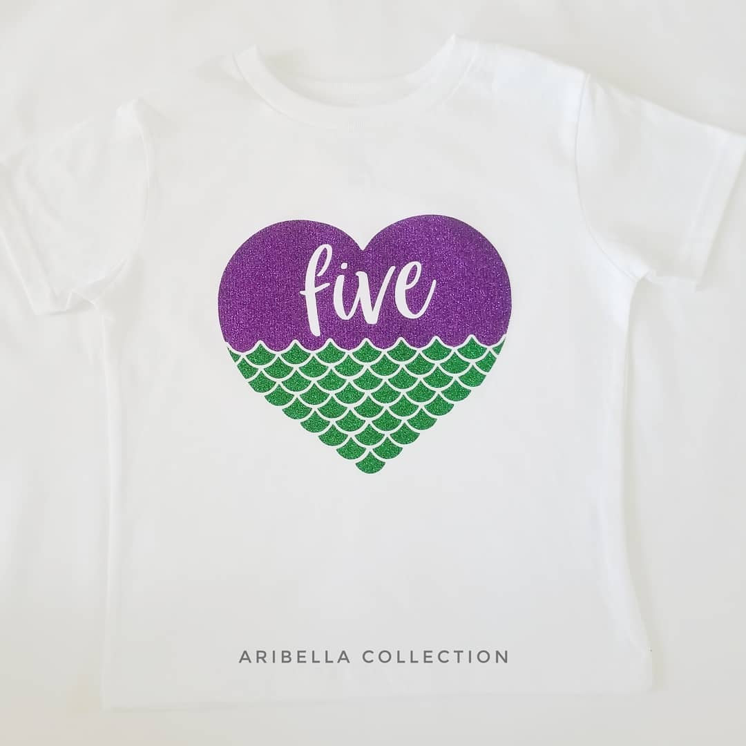 Mermaid Heart w/ Age# Outfit - Bodysuit or T-shirt, Skirt, & Bow - Aribella Collection, Inc.