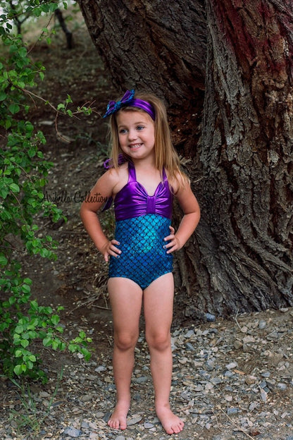 Mermaid Skirt & One Piece Swimsuit Outfit - Iridescent, Green, or Aqua - Aribella Collection, Inc.