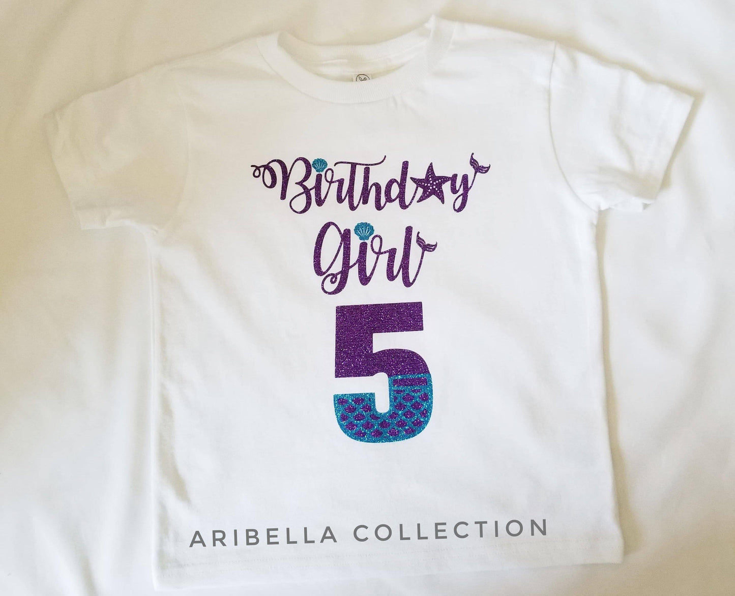 Birthday Girl w/ Age Number Bodysuit or T-shirt - Purple/Aqua Glitter - Aribella Collection, Inc.